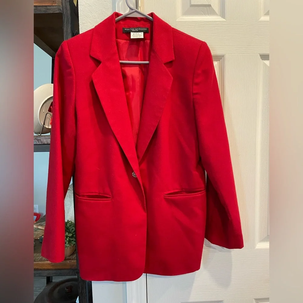 Vintage Norton Bernard Red 1 Button long sleeve satin lined 100% Wool blazer 6P